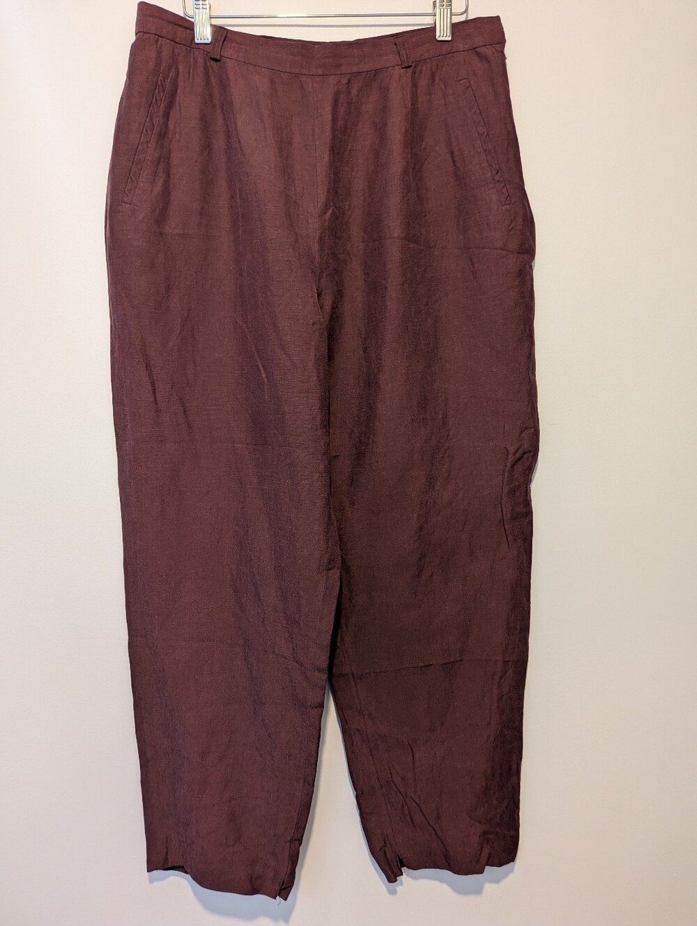 Vintage JAX Silk Linen Pants Burgundy Plum Wide Leg Size 14 Made in Canada
